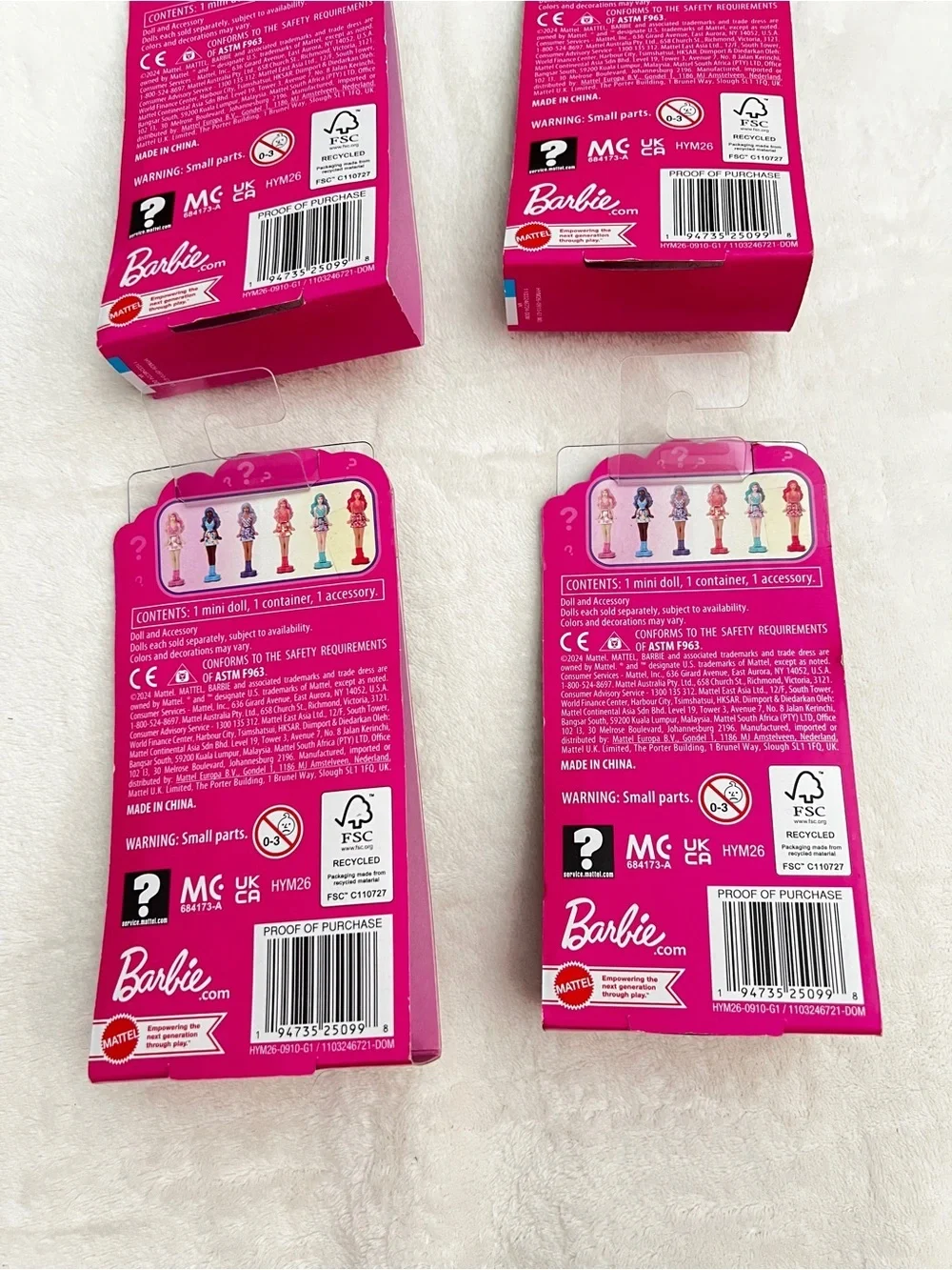 Lot of 4 Barbie Mini BarbieLand Pop Reveal Dolls, 1.5-inch Doll Ages 4+ Mattel